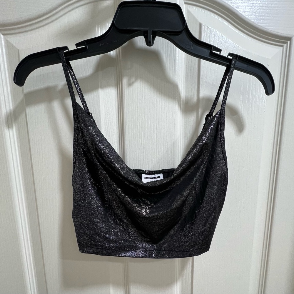 Shiny cowl metallic crop tank